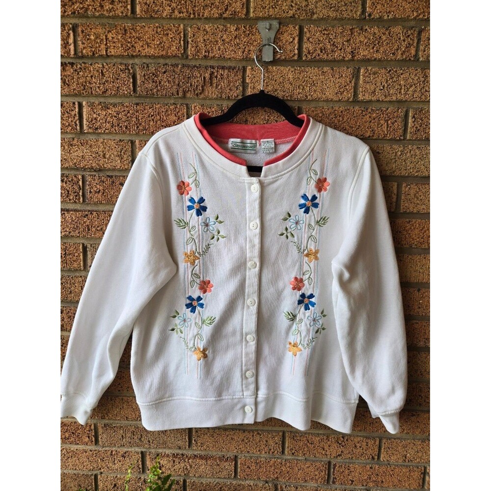 Vintage Shenanigans Embroidered Floral Button-Up Sweatshirt Cardigan